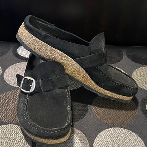 Birkenstock Black Suede Loafers with Buckle